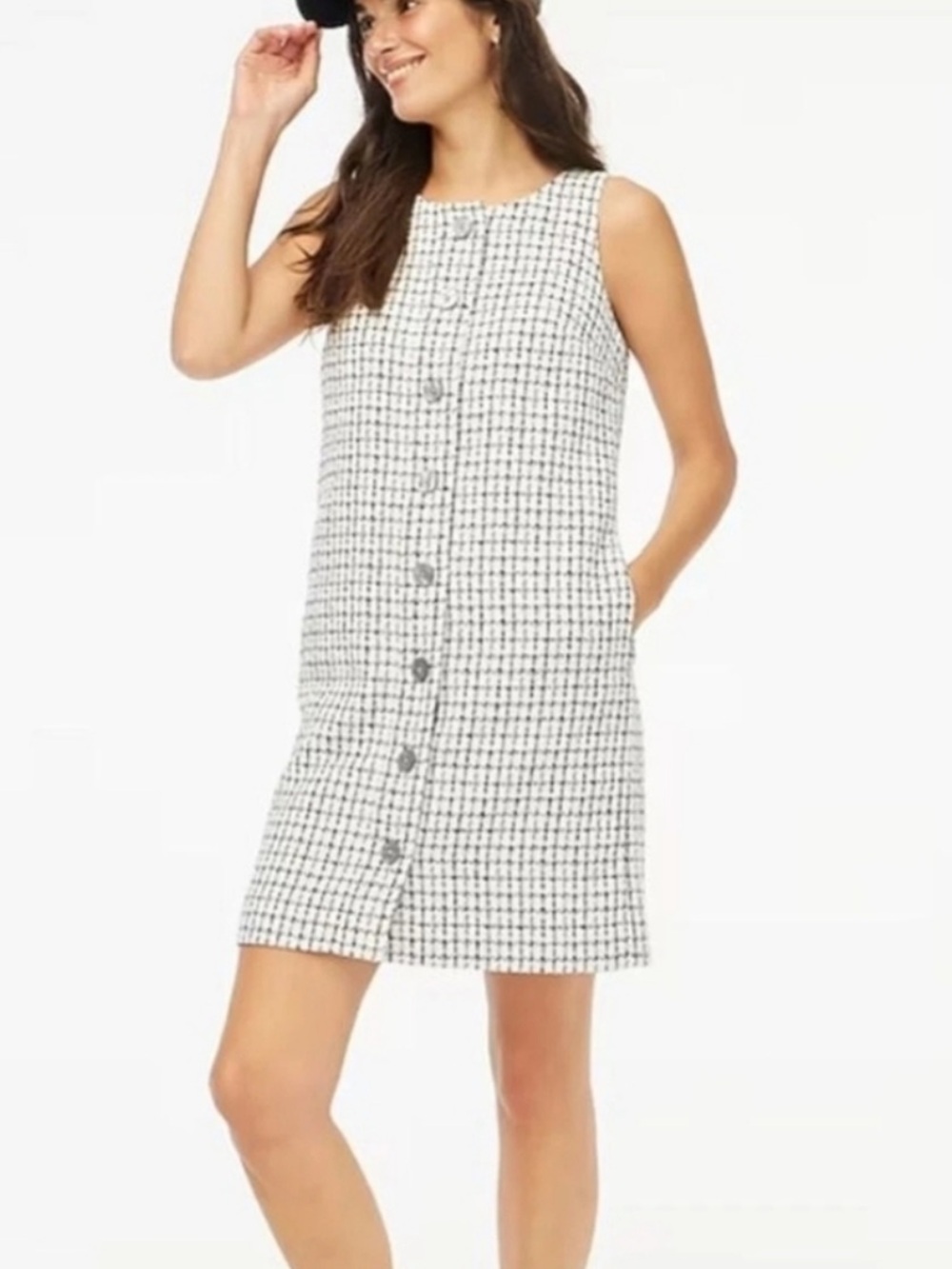J.Crew Factory sleeveless tweed button-front shift dress.